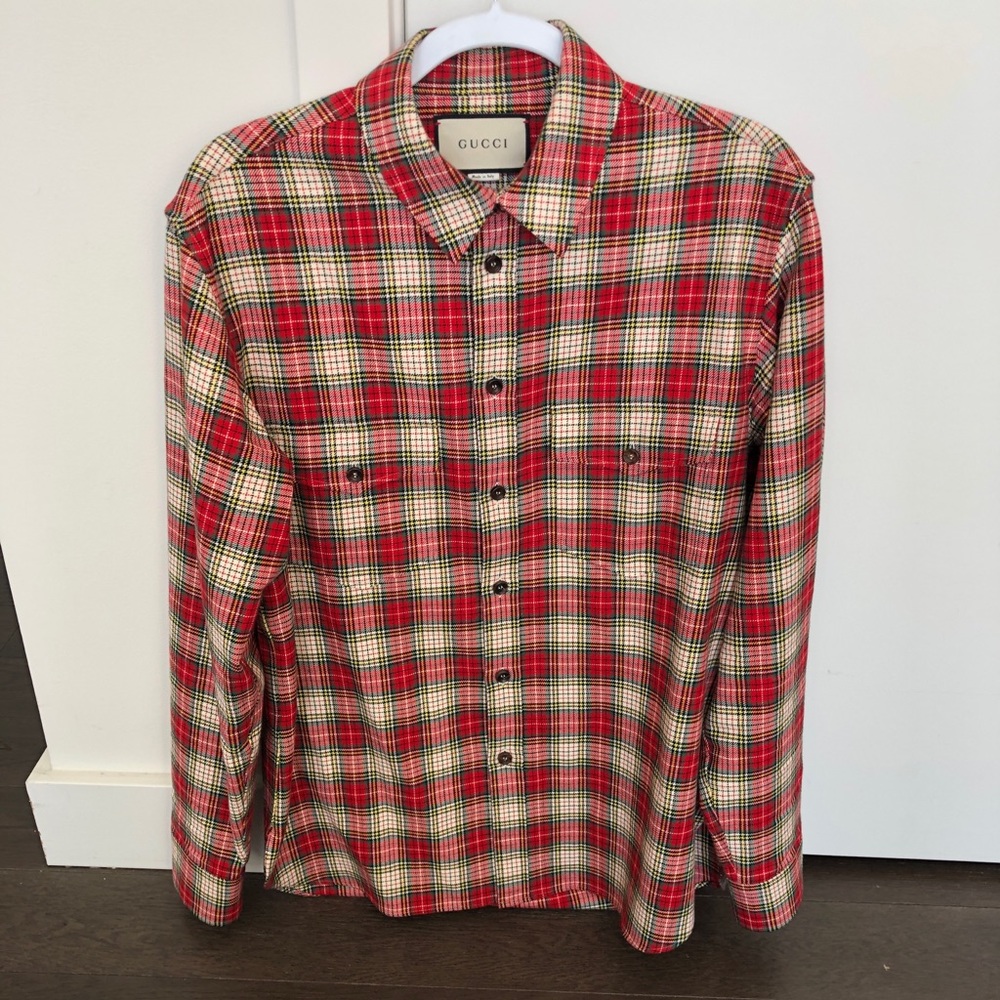 Gucci embroidered checked cotton flannel shirt